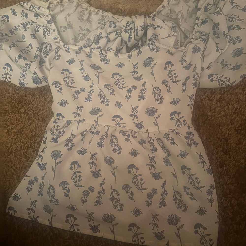 Discreet Blue Floral Women's Blouse